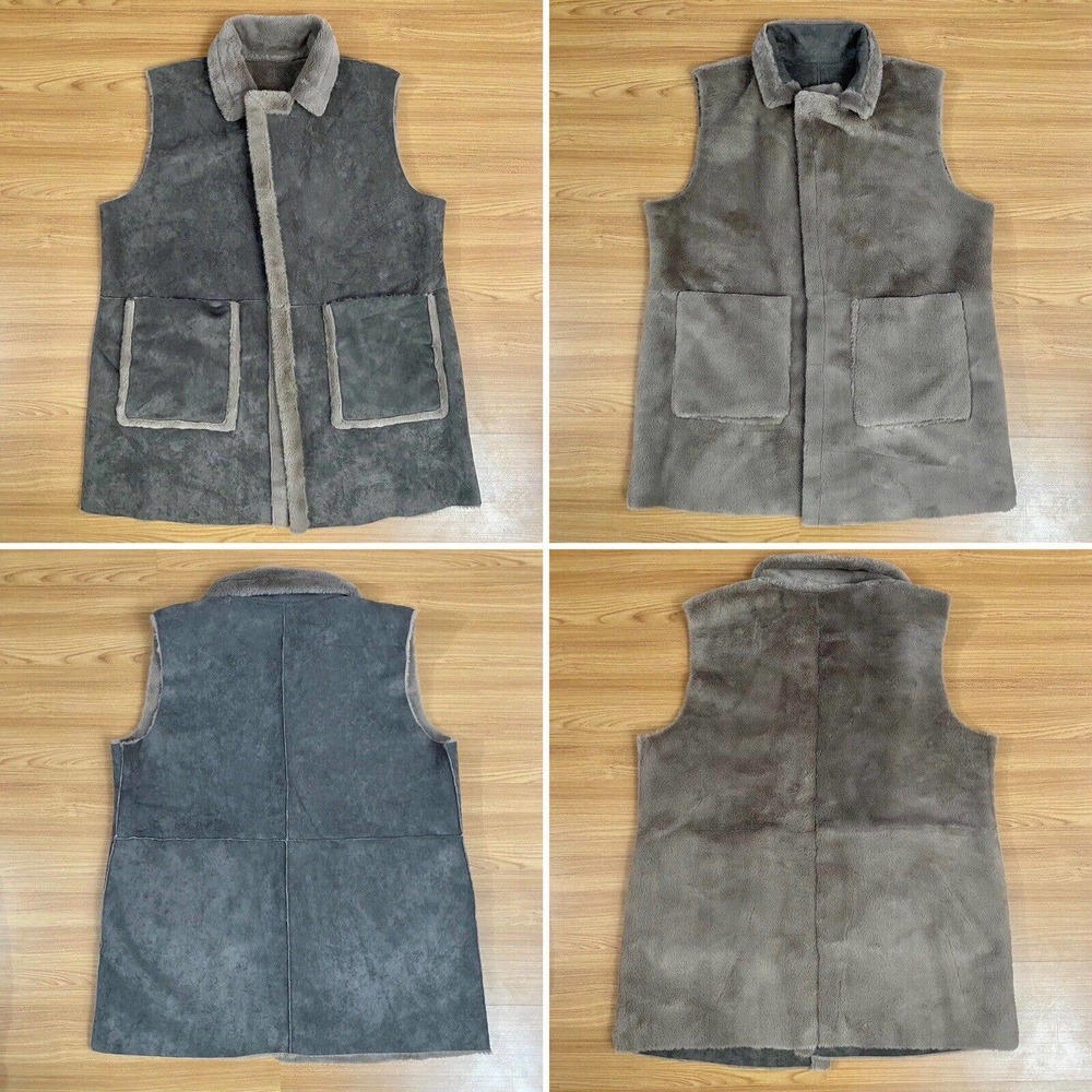 Lauren Ralph Lauren LRL Faux Suede Shearling Vest Size XL Gray Pockets